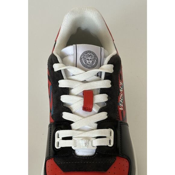 Versace Greca Men’s Leather Black/Orange Red Sneakers 13 US (46) 1013377 IT NIB - Picture 10 of 15